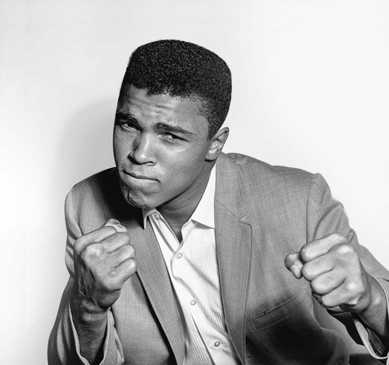 Portrait Muhammad Ali sur fond blanc